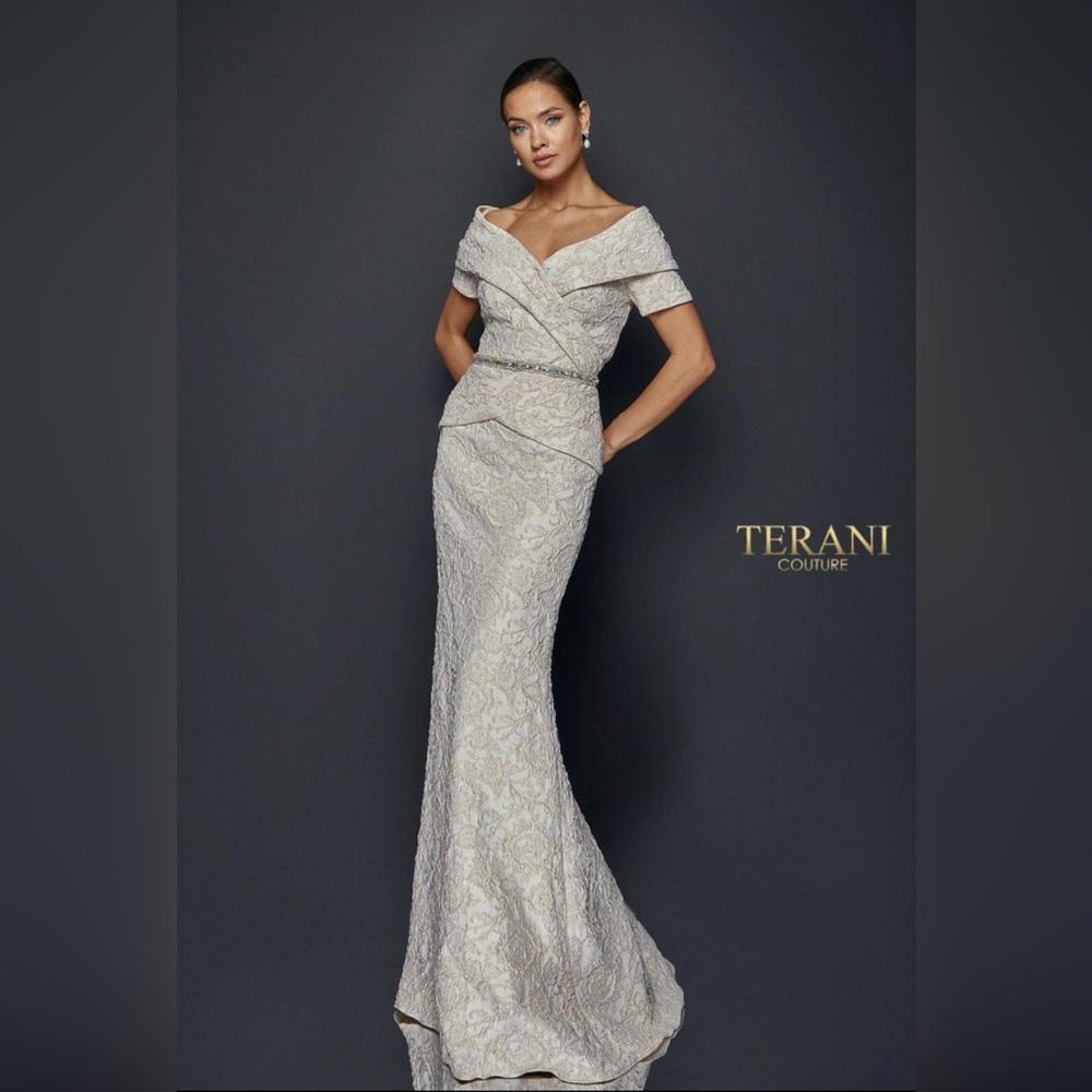 Terani Couture Mother of the Bride Dress. Size 16. Color Champagne and Gold